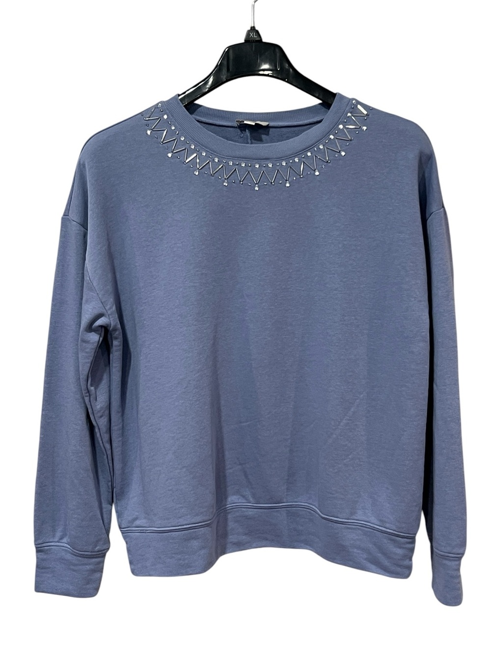 LOFT Blue Embellished Crewneck Sweatshirt Size Large Soft and Cozy